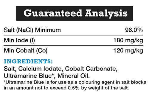 The ingredients and guaranteed analysis for Sifto Canadian Stockman Cobalt Iodized Salt