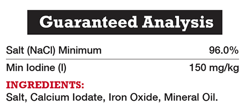 The ingredients and guaranteed analysis for Sifto Canadian Stockman Iodized Salt