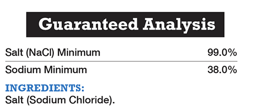The ingredients and guaranteed analysis for Sifto Canadian Stockman Plain Salt