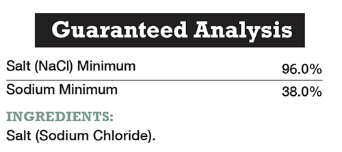 The ingredients and guaranteed analysis for Sifto American Stockman Screened Stock Salt animal nutrition