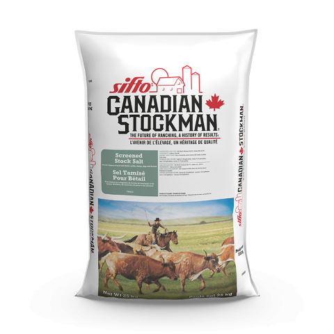 A bag of Sifto Canadian Stockman Screened Stock Salt animal nutrition